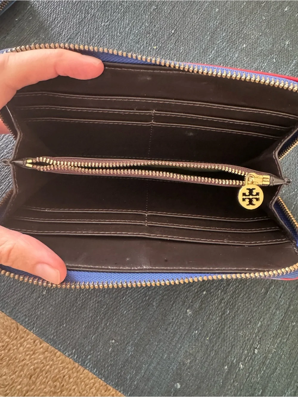 Tory Burch Blur Patent Zip Wallet with Red Logo Trim
